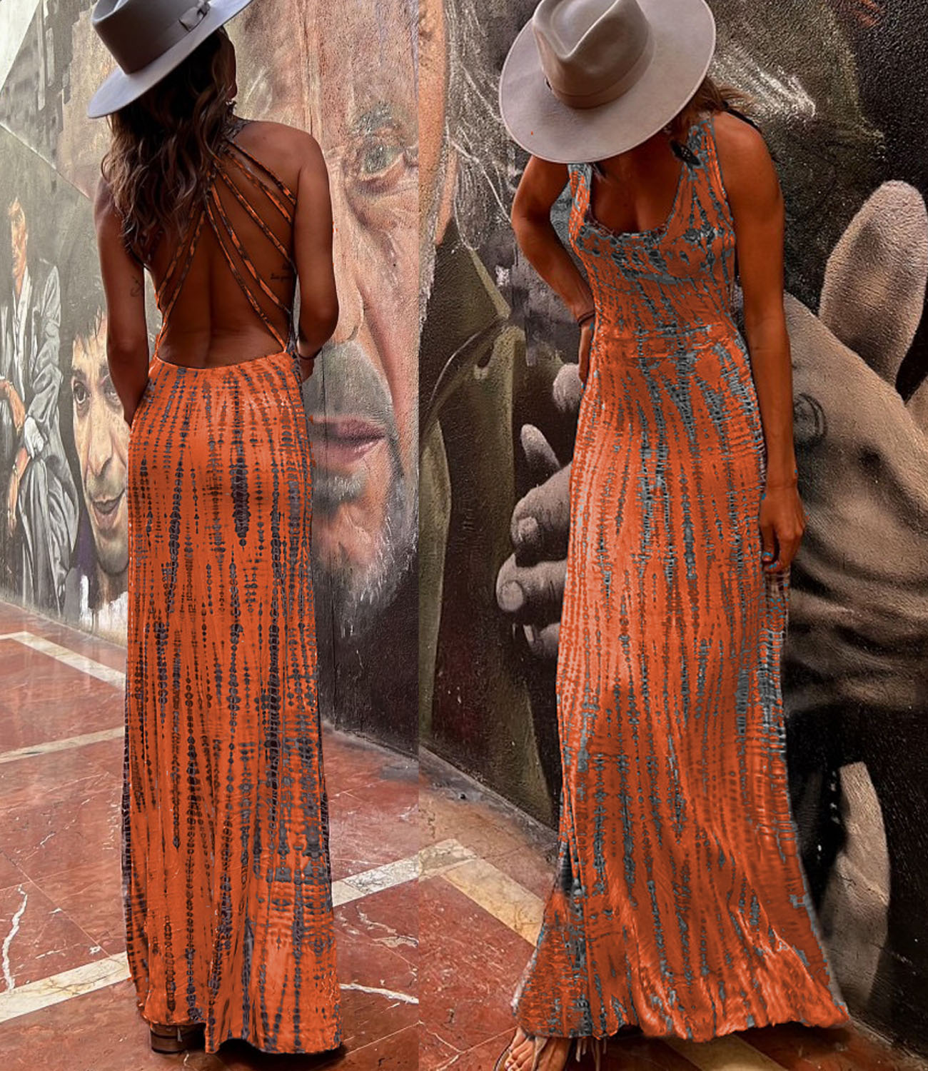 Criss Cross Open Back Tie Dye Maxi Dress(6 Colors Available)