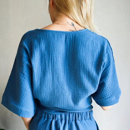 Minimalist Solid Cotton Tie Side Blouse