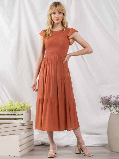 Party Dress Cotton Blend Casual Jewel Neck Short Sleeves Summer Midi Dress