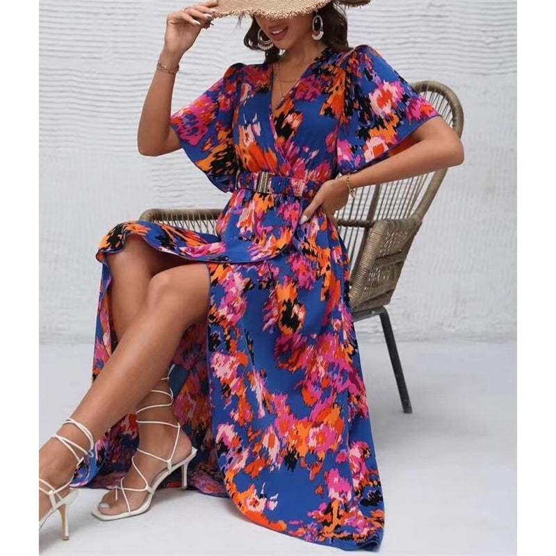 Bohemian V-Neck Maxi Dress for Beach and Casual Wear