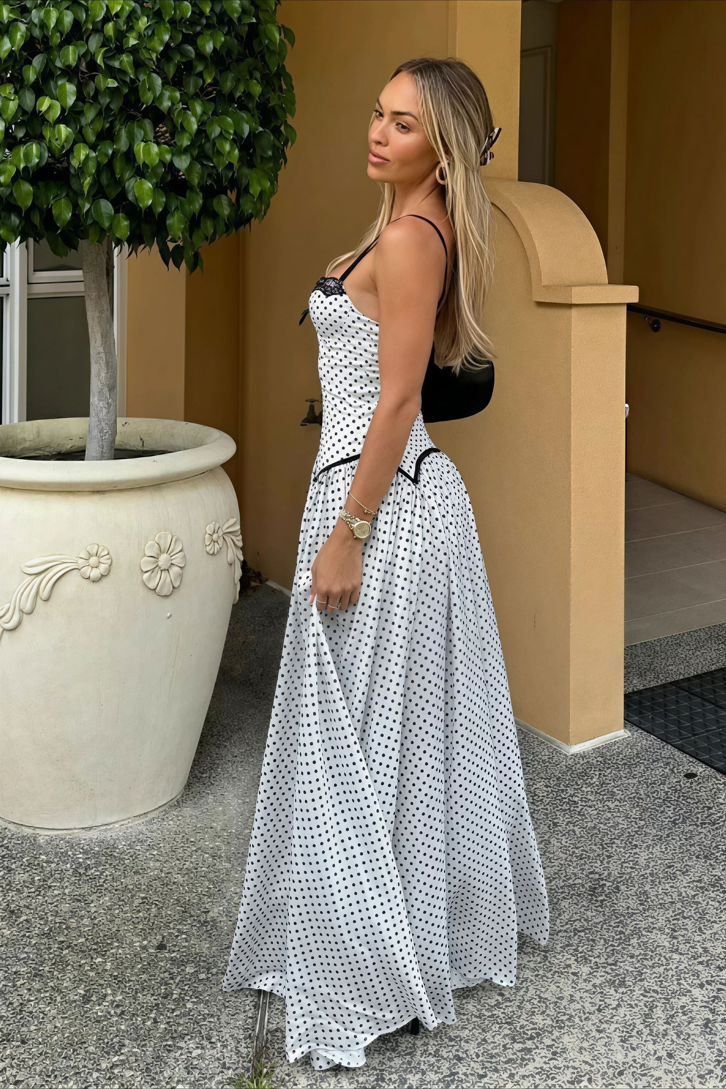| Lace Polka Dot Maxi Dress