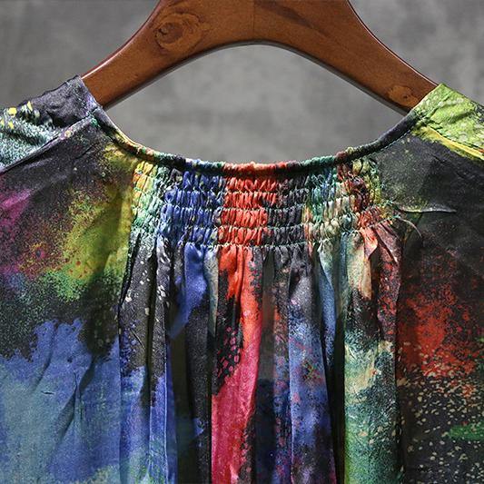 Natural v neck silk quilting clothes Plus Size Work Outfits prints Maxi Dress summer