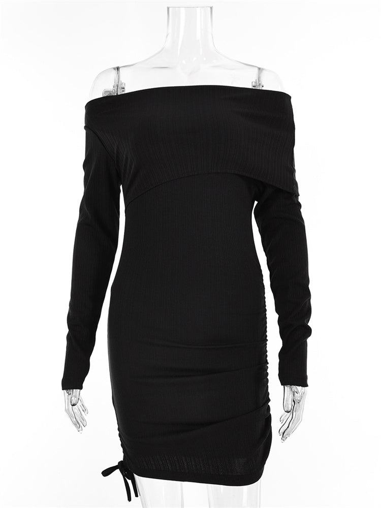 Tossy Off-Shoulder Bandage Patchwork Mini Dress – Long Sleeve Party Dress 2024