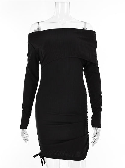 Tossy Off-Shoulder Bandage Patchwork Mini Dress – Long Sleeve Party Dress 2024