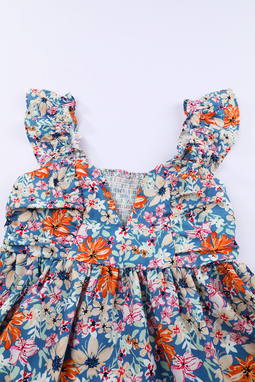 Multicolor Floral Sweetheart Ruffle Sleeveless Mini Dress