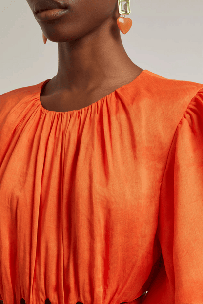 Solid Puff Sleeve Cut-Out Midi Dress
