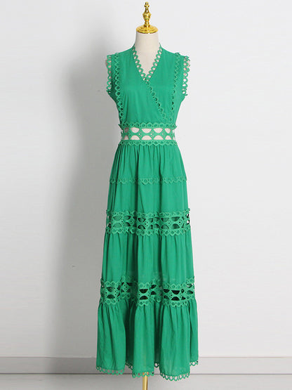 A-Line Dress Cutout Surplice Neck Sleeveless Summer Casual Midi Dresses