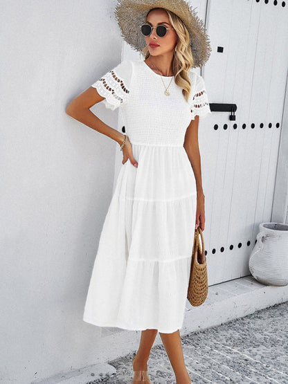 Blue Zone Planet | Solid Color Short Sleeve Cutout Midi Dress