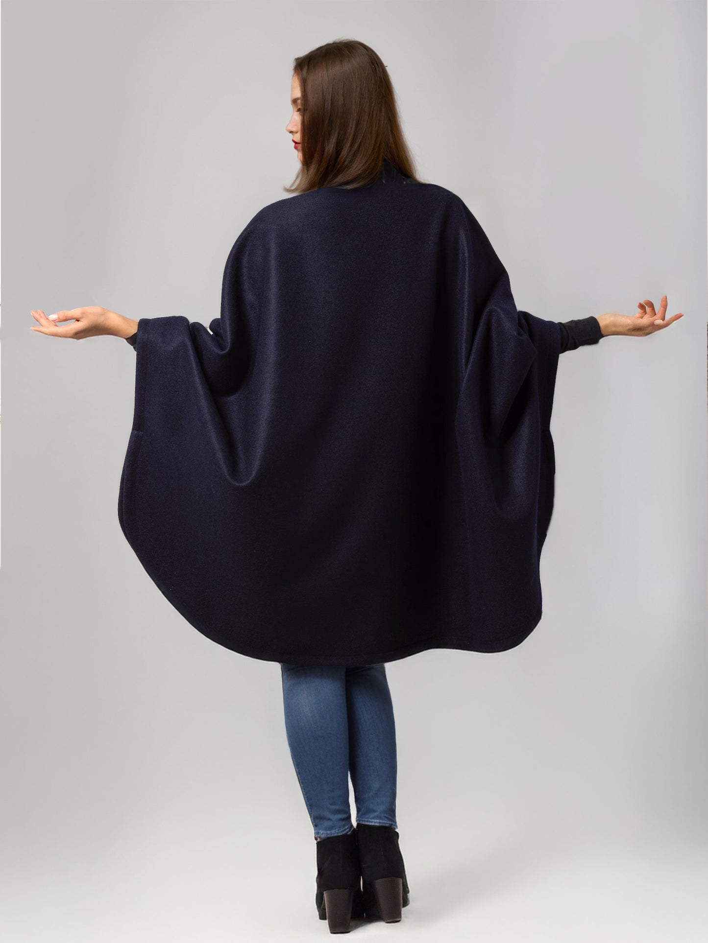 Wool Blend Cape Coat Dark Navy Lapel Oversized Poncho Winter Outerwear For Women 2026