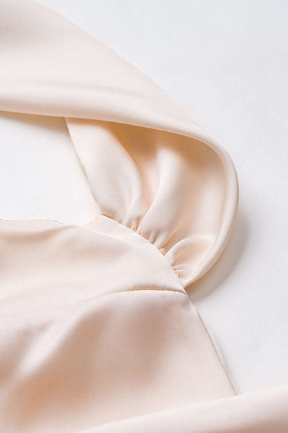 One Shoulder Ruffle Cap Sleeve Diagonal Seam Satin Column Maxi Dress