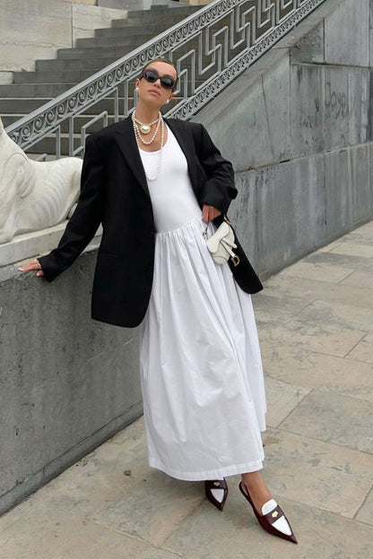 Scoop Neck Sleeveless Fitted Tank Pleated Maxi Skirt Set