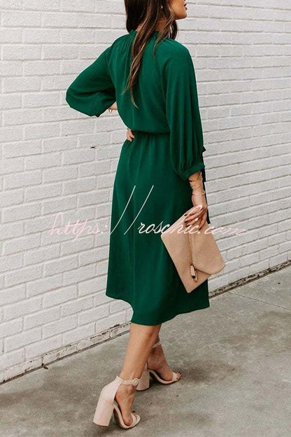 Solid Color Round Neck Big Hem Dress