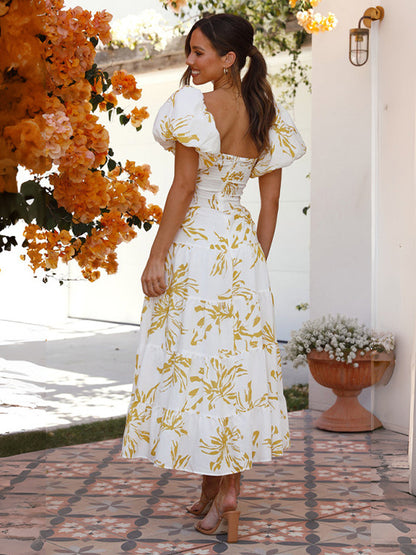 Floral Dress Maxi Dresses Floral Print Short Sleeves Strapless Casual Open Shoulder Strapless Cut Out No Open Seam Long Summer