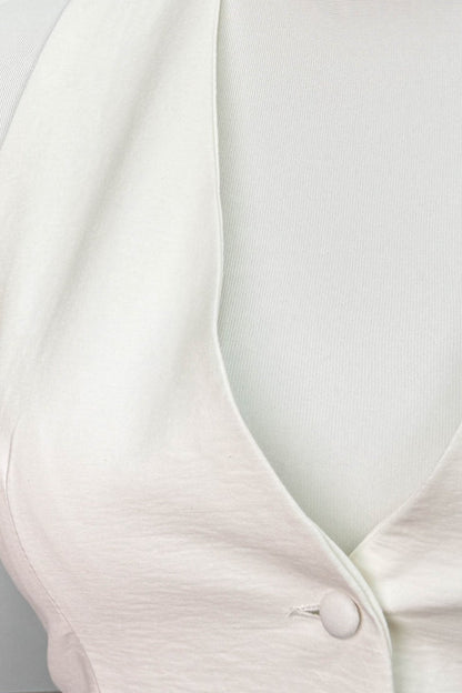 White Two Piece Halter Open Back Fitted Vest Pants Set