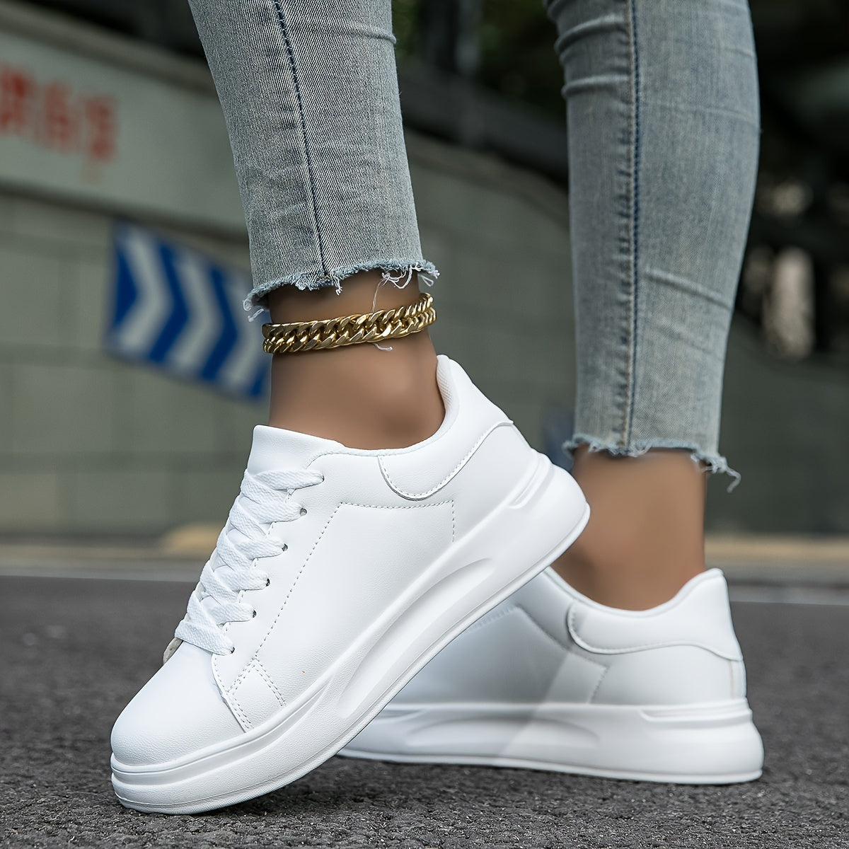 Women's White Textile Lace-Up Sneakers – Orthopedic Casual Comfort Trainers
