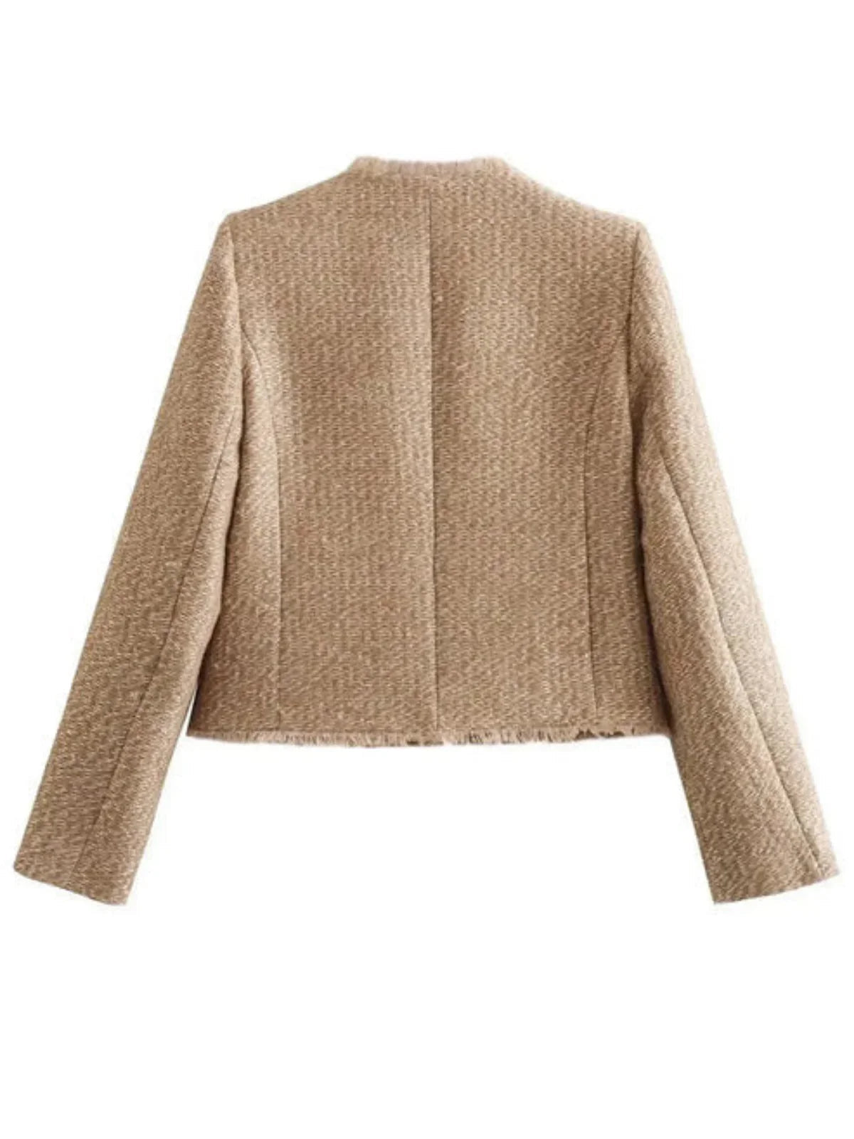 Round Neck Single-breasted Tweed Cardigan