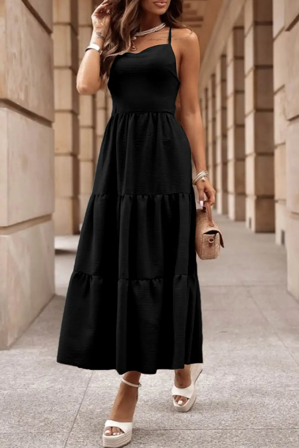 elegant black backless maxi dress