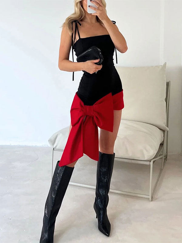 Sexy Party Dress Bow Spaghetti Strap Fitted Night Out Mini Dress