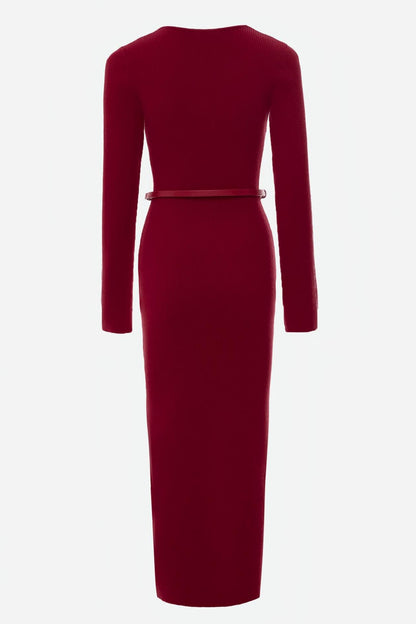 Knit Cable V-neck Solid Mermaid Midi Dress