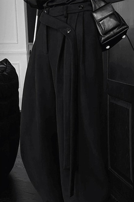 Chic Relaxed Fluid Ribbon Curved Pants