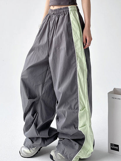 Contrast Color Panel Pleated Wide Leg Pants