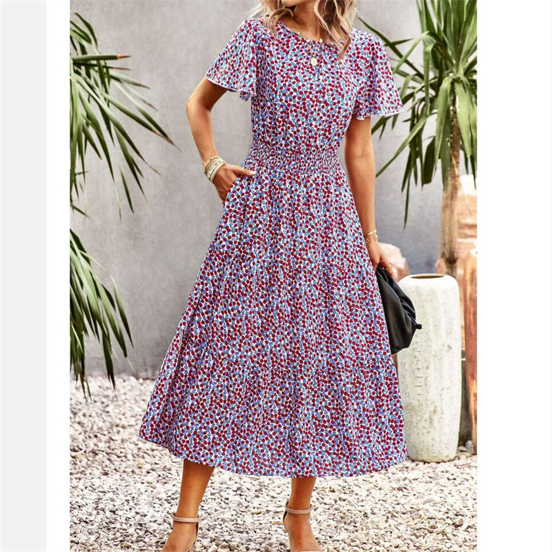 Floral Print Short Sleeve Maxi Dress in Various Colors