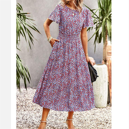 Floral Print Short Sleeve Maxi Dress in Various Colors