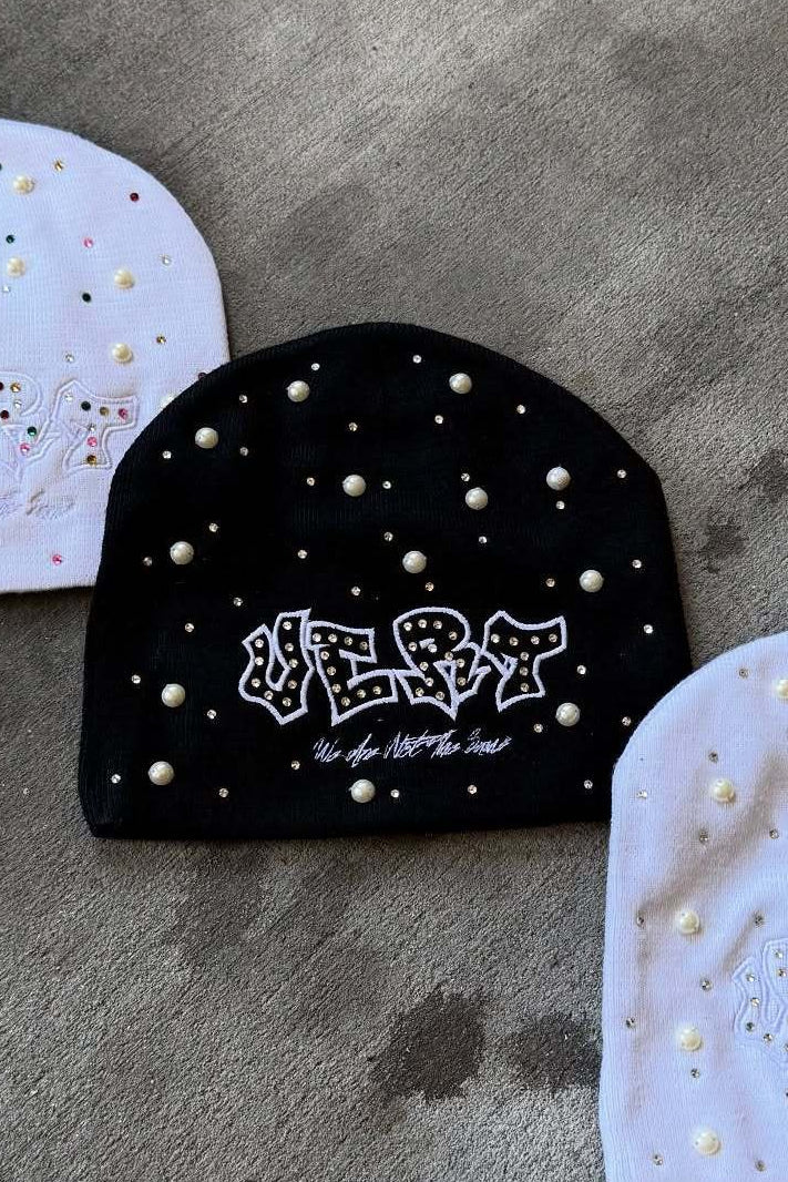 Street Style Pearl Rhinestone Letter Knitted Hat