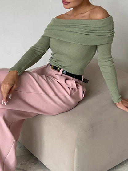 Solid Off Shoulder Slim Sweater