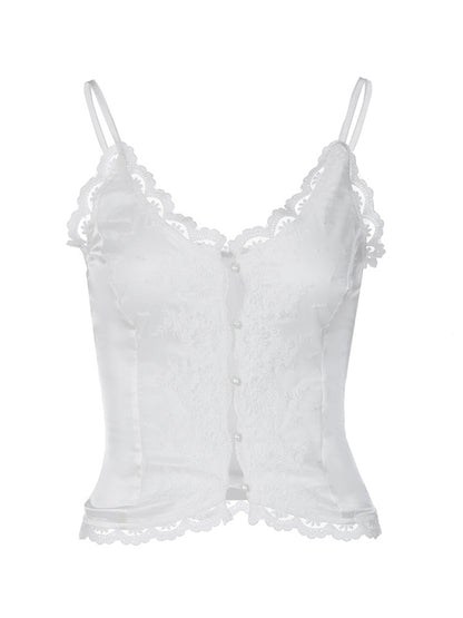 V Neck Lace Embroidery Cami Top