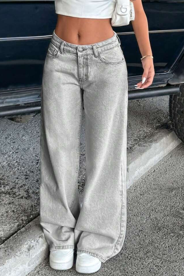 Vintage Low Rise Washed Straight Leg Jeans