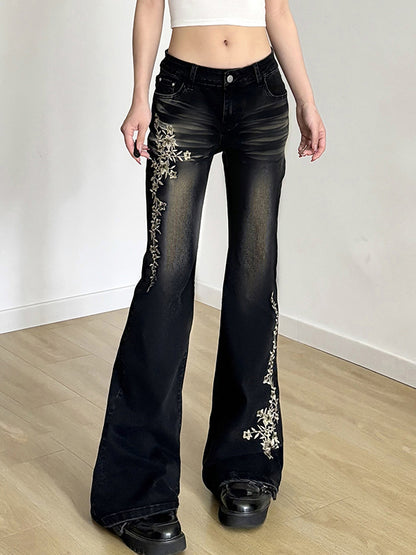 American Vintage Rose Embroidery Flare Jeans