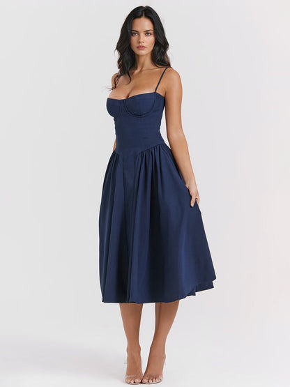 Corset Dress Spaghetti Strap Backless Brunch Birthday Party Midi Dresses