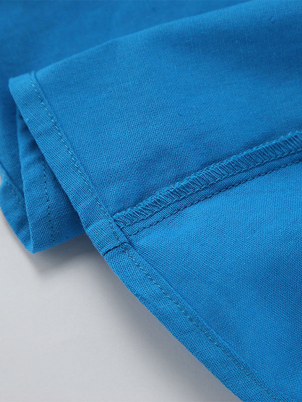 Summer Mini Dresses Blue V-Neck Lace Up Beach Dress