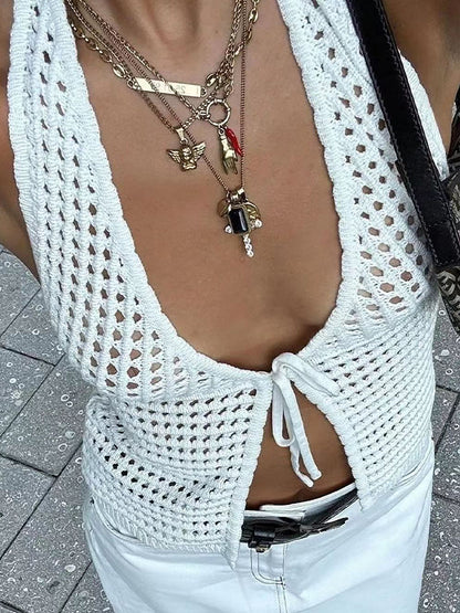 Knitted Hollow Cardigan Halter Vest