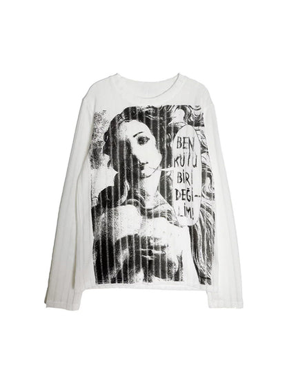 Cutout Portrait Graffiti Print Long Sleeve Knit