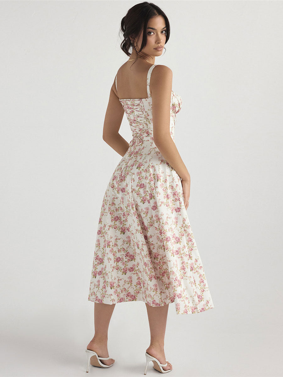 Floral Dress Midi Dress Dresses Floral Print High-slit Straps Neck Sleeveless Bohemian Summer