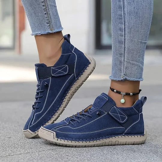 Women's Leather Lace-Up Sneakers – Comfortable Supportive Walking Shoes