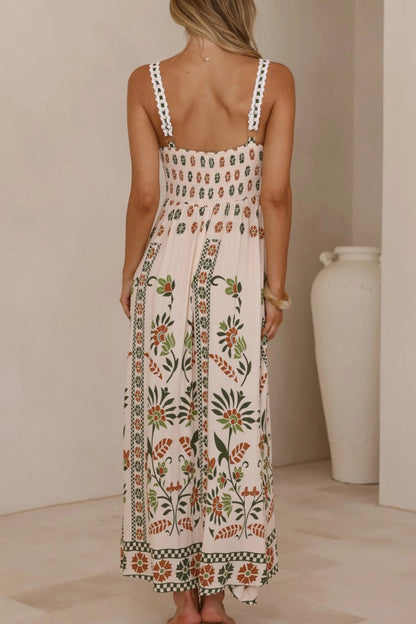 Floral Print Sleeveless Square Neck Casual Vacation Maxi Dress
