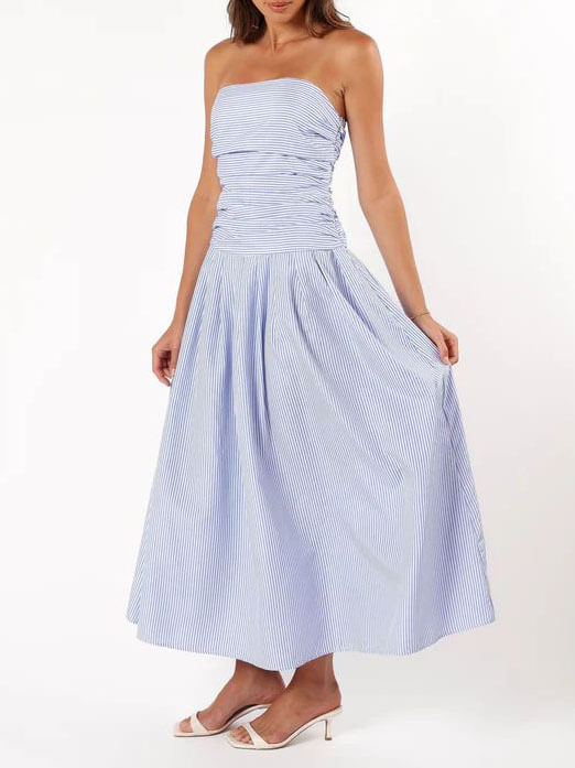 Emily-Stripe Strapless Dress