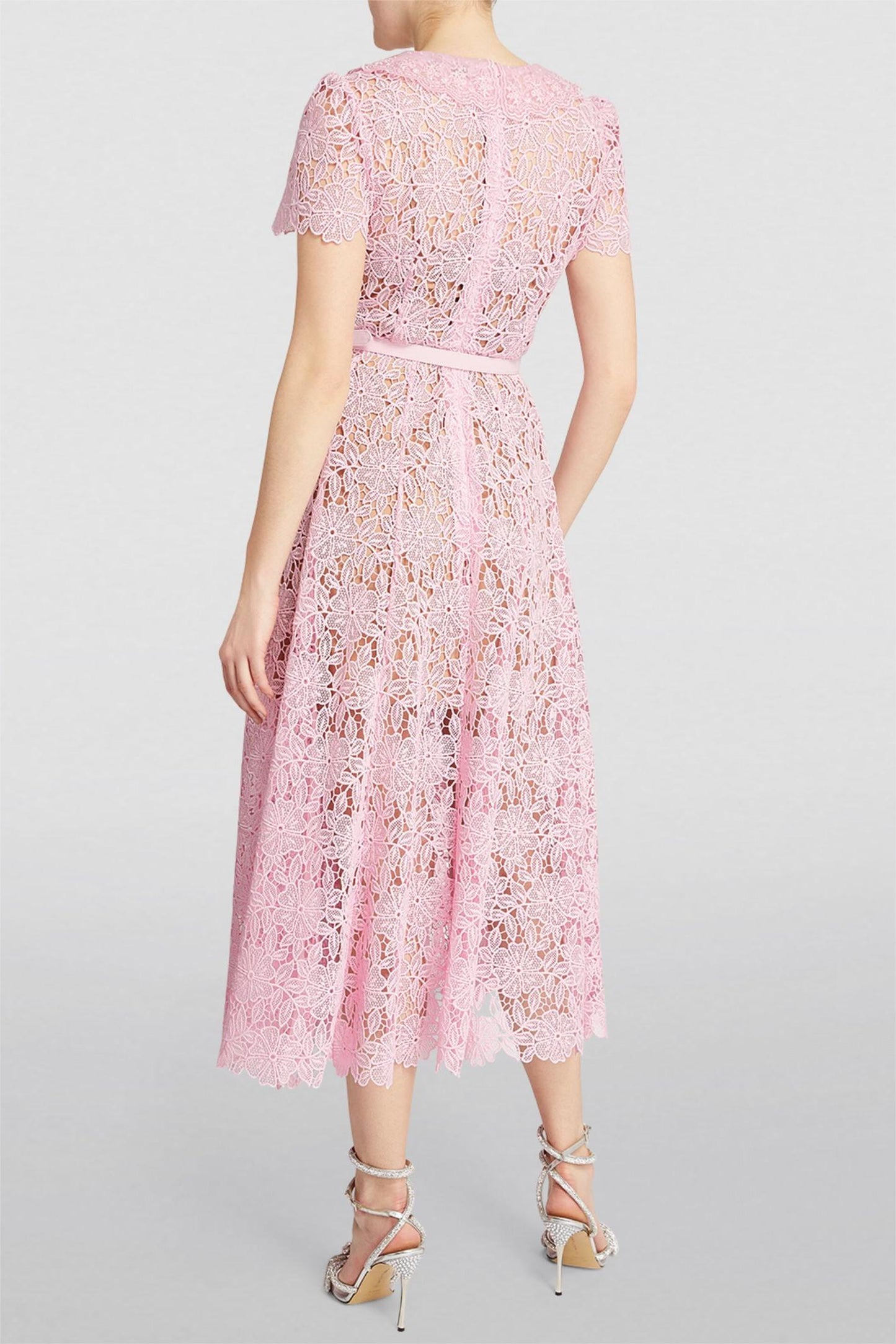 Solid Lace Bottom Midi Dress With Belt