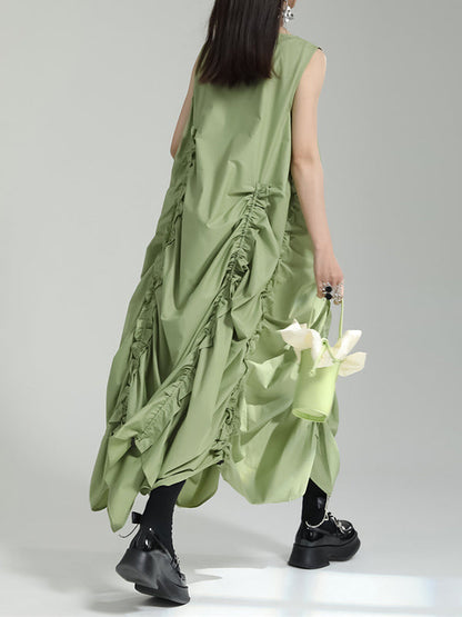 Irregular Clipping Loose Solid Color Round-Neck Midi Dresses