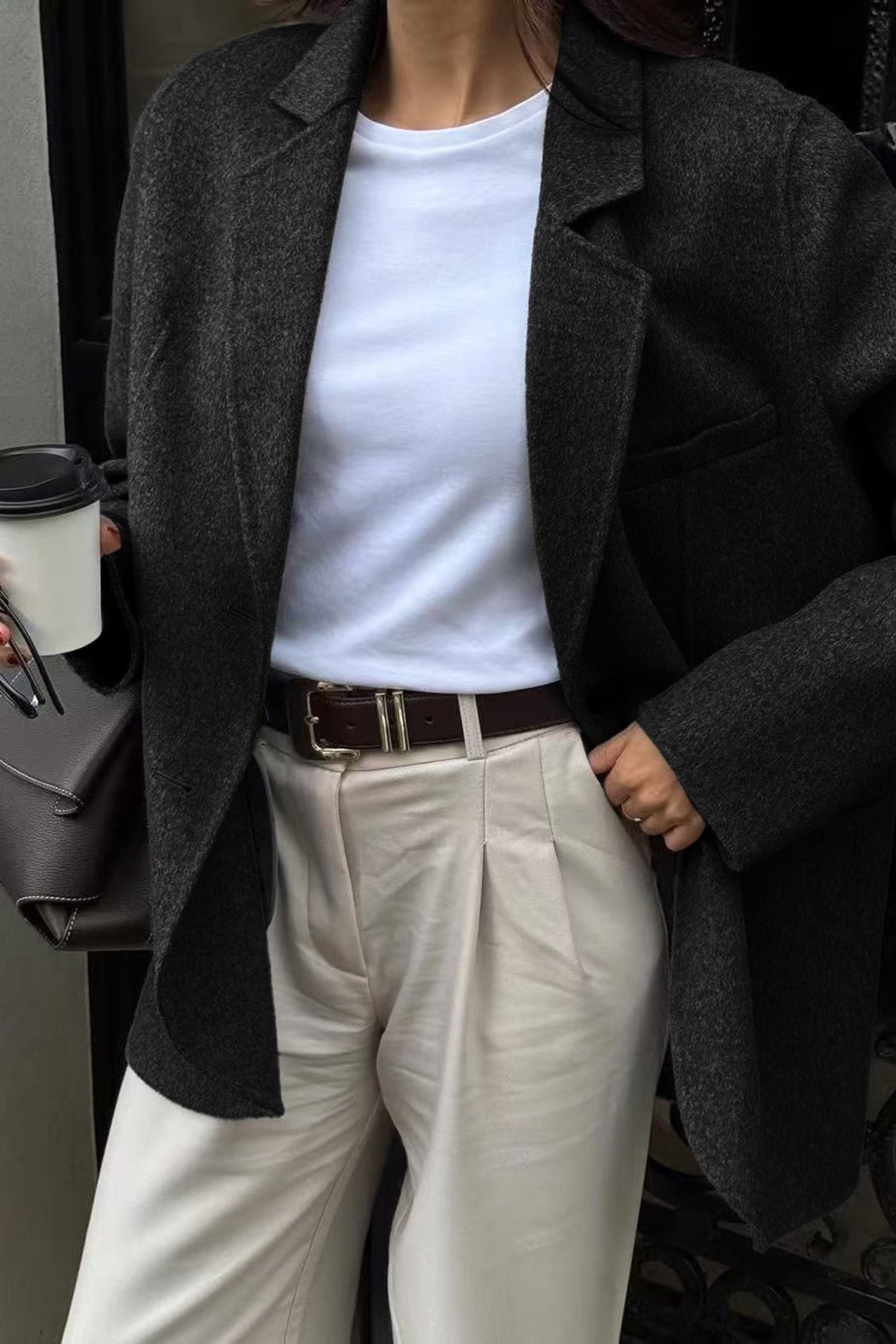 Minimalist Solid Color Tailored Coat
