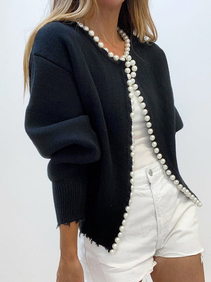 Vintage Pearl Trim Knit Cardigan