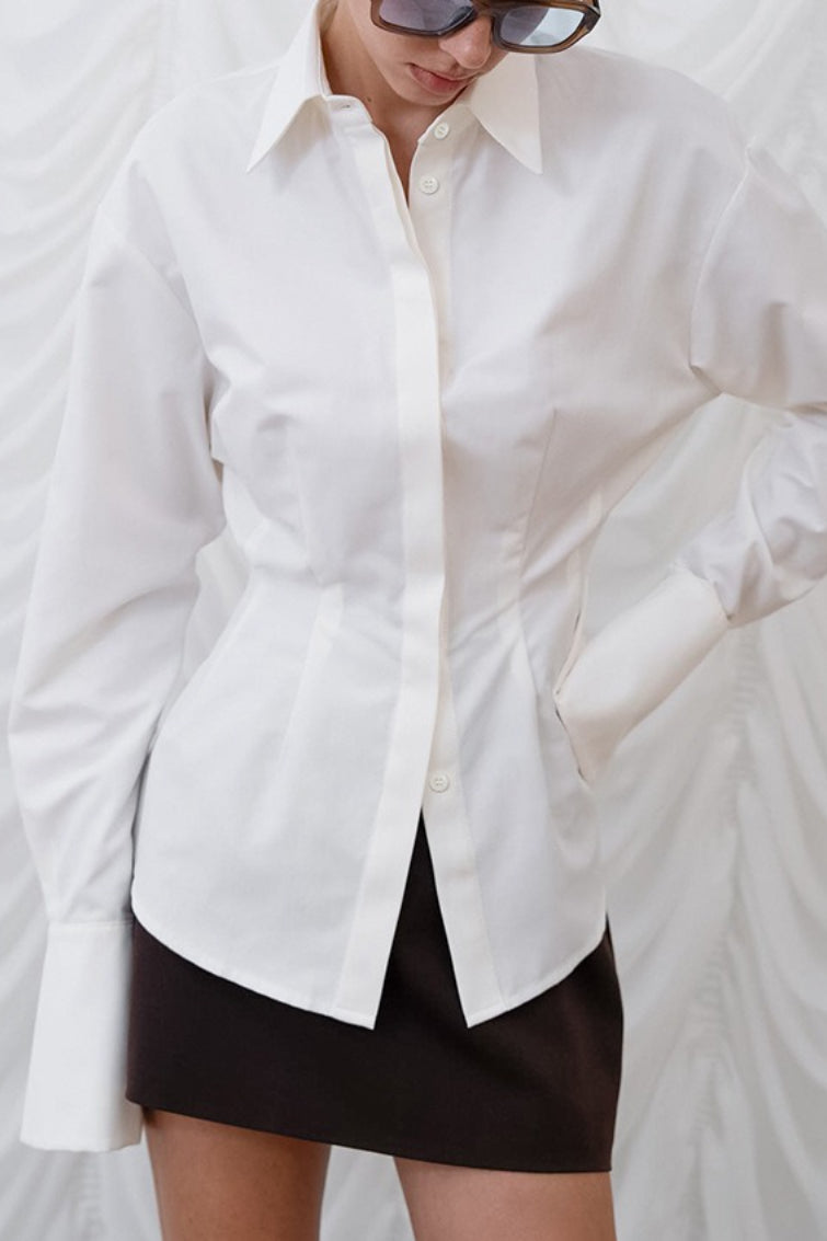 Vintage Slim Fit Ruched Waist Minimalist Elegant Blouse