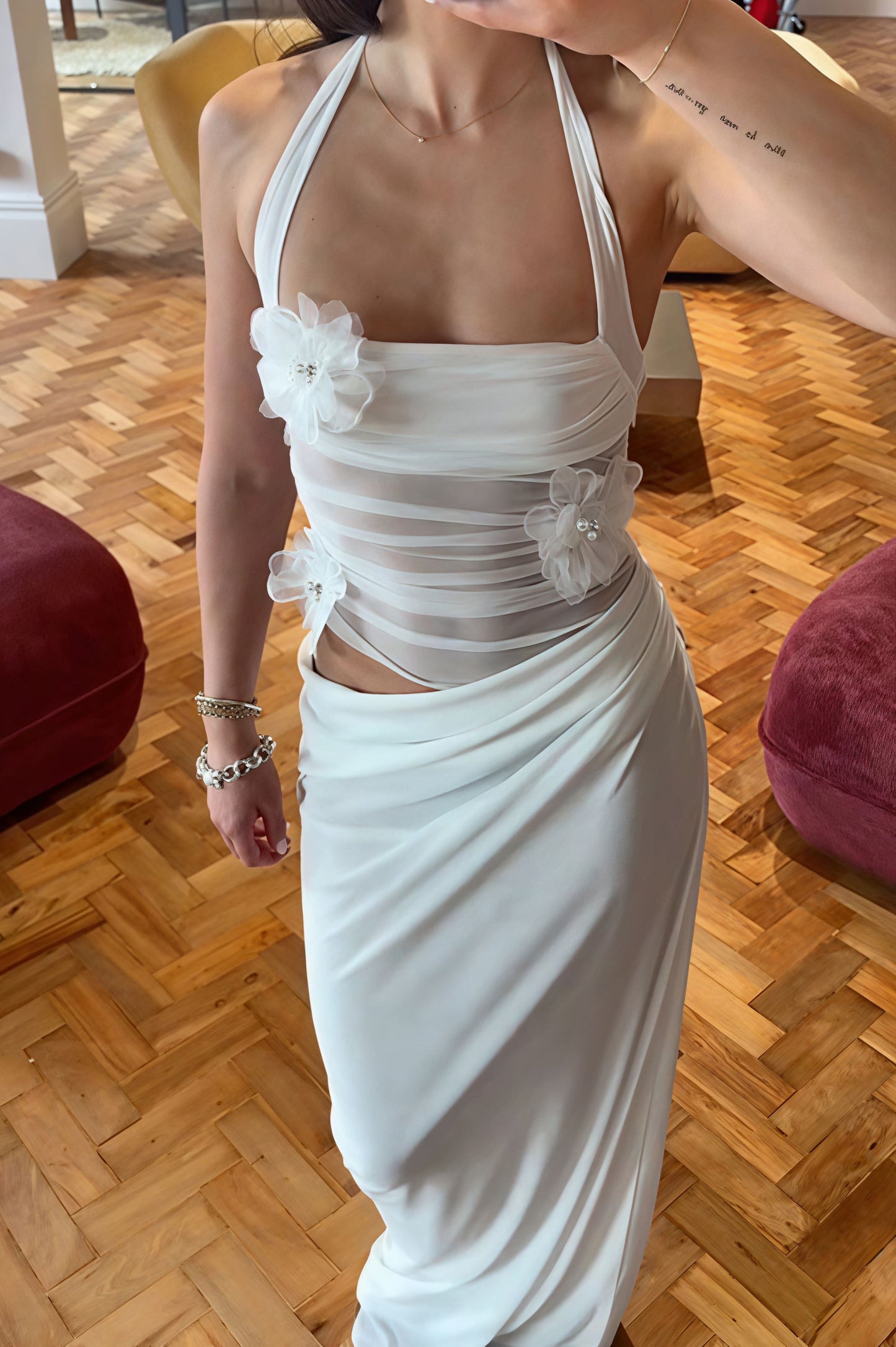 | Floral Patchwork Halter Maxi Dress