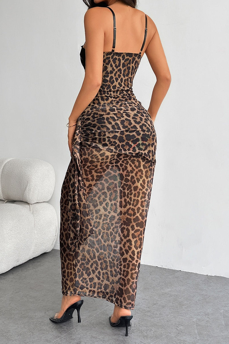 Sexy Leopard Print Lace Tube Top Bodycon Dress