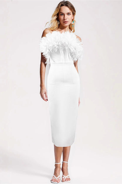 White Bandage Floral Slim Fit Elegant Party Dress