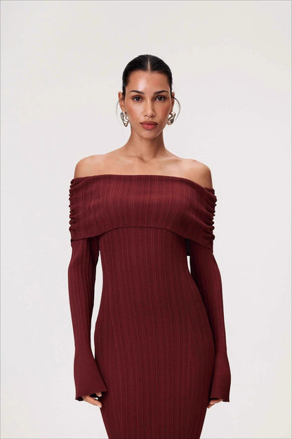 Sexy Solid Ruched Off-Shoulder Knit Bodycon Dress