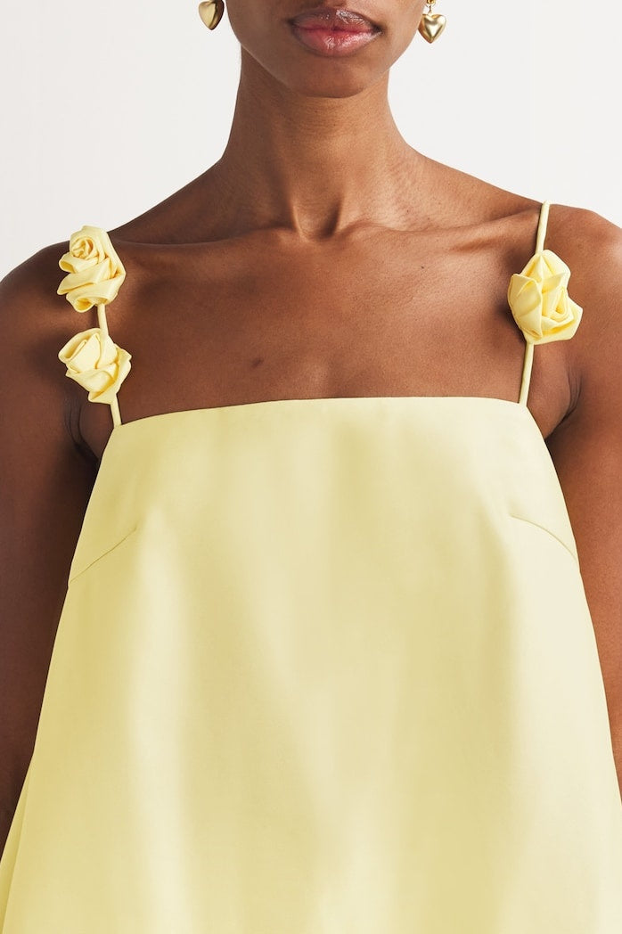 Square Back Spaghetti Strap 3D Rosette Applique A-Line Mini Dress